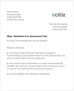 Résilier un abonnement Citiz