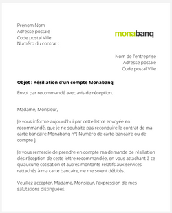 la lettre pour resilier un compte monabanq