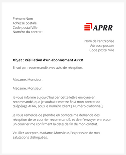 Résiliation d'un contrat APRR