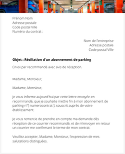 Résiliation d'un abonnement de parking