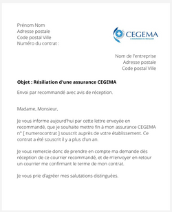 Résiliation d'une assurance Cegema