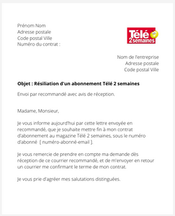 Résiliation d'un abonnement Télé 2 Semaines