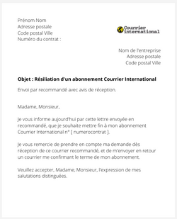 Résiliation d'un abonnement au Courrier International