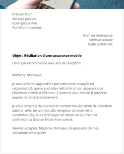 la lettre pour resilier une assurance mobile pour vente ou perte