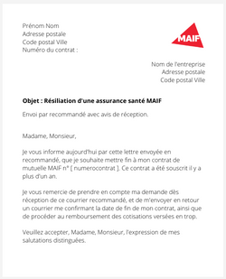 Résiliation d'une assurance santé MAIF