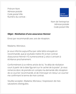 Résiliation d'une assurance Henner