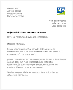 la lettre pour resilier une assurance atm