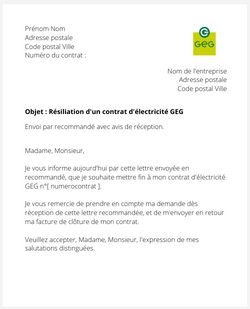 Résiliation d'un contrat d'électricité GEG