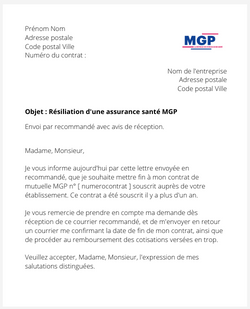 la lettre pour resilier une assurance sante mgp