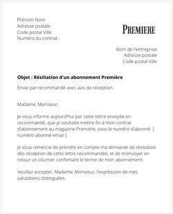 Résiliation d'un abonnement Première