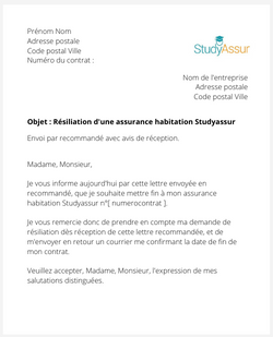 la lettre pour resilier une assurance logement studyassur