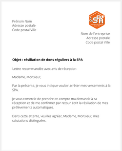 Lettre pour résilier un don automatique à la SPA