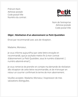 Résiliation d'un abonnement Le Petit Quotidien