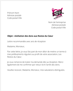 Courrier pour stopper ses dons aux Restos du Coeur