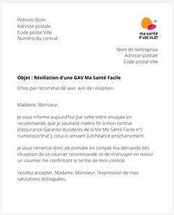 la lettre pour resilier une gav ma sante facile