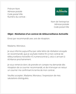 Résiliation d'un contrat Activeille