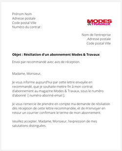 Se désabonner du magazine Modes & Travaux