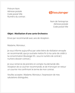 la lettre pour resilier une carte boulanger