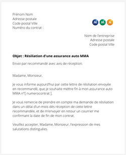 lettre resiliation contrat auto mma