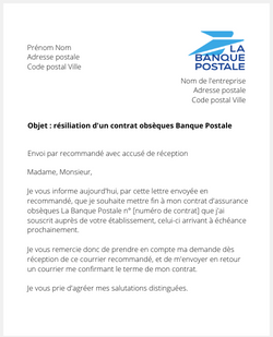 la lettre pour resilier une assurance obsèques la banque postale