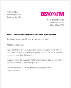 Lettre pour résilier Cosmopolitan