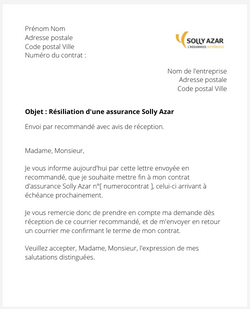 Résiliation d'un contrat Solly Azar