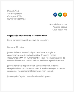 Résiliation d'un contrat MMA