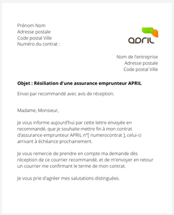 la lettre pour resilier une assurance emprunteur april