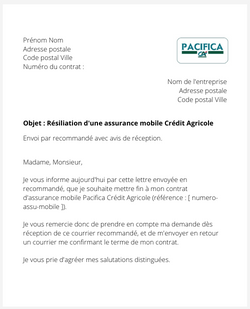 la lettre pour resilier une assurance mobile credit agricole