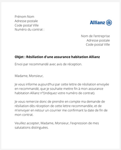 la lettre pour resilier une assurance logement allianz