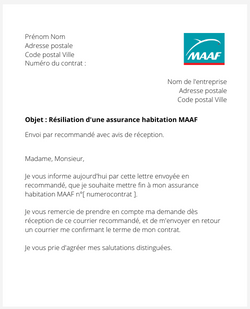 la lettre pour resilier une assurance habitation maaf