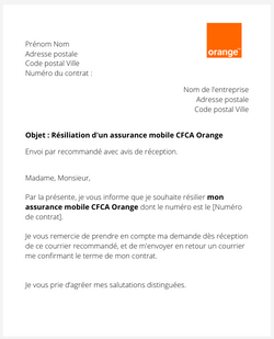 la lettre pour resilier une assurance mobile orange cfca