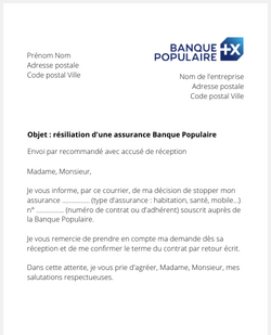 Lettre pour résilier une assurance Banque Populaire