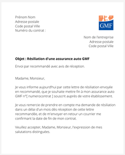 Résiliation d'un contrat auto GMF