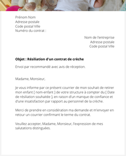 Résiliation d'un contrat de crèche