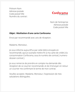 Résiliation d'une carte Conforama