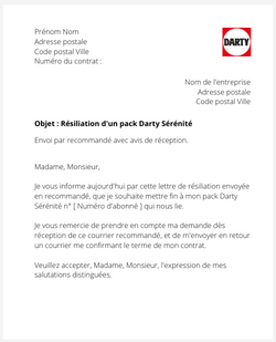 Résiliation d'un pack Darty Sérénité