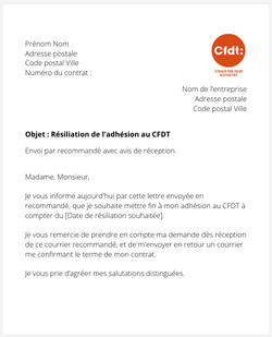 la lettre pour resilier une adhesion au cfdt