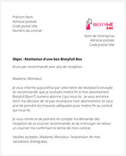 Résiliation d'une box Biotyfull Box