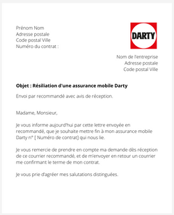 la lettre pour resilier une assurance mobile Darty