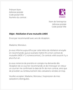 la lettre pour resilier une mutuelle lmde