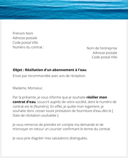 Résiliation d'un contrat d'eau