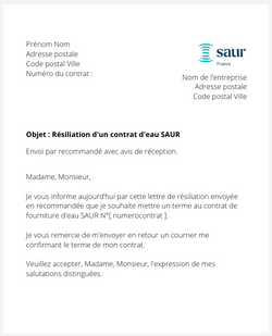 Résiliation d'un contrat Saur