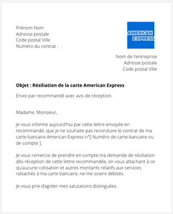 la lettre de cloture pour un compte american express