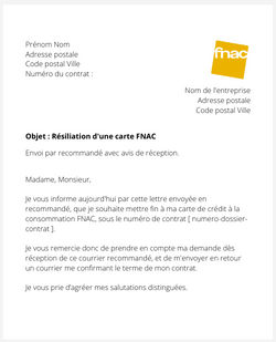 la lettre pour resilier une carte fnac