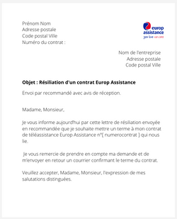 Résiliation d'un contrat Europ Assistance