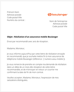 la lettre pour resilier une assurance mobile boulanger