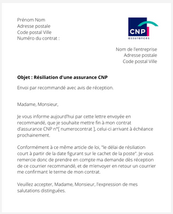 Résiliation d'un contrat CNP