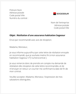 la lettre pour resilier une assurance habitation sogessur