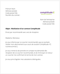 Résiliation d'un contrat Complétude